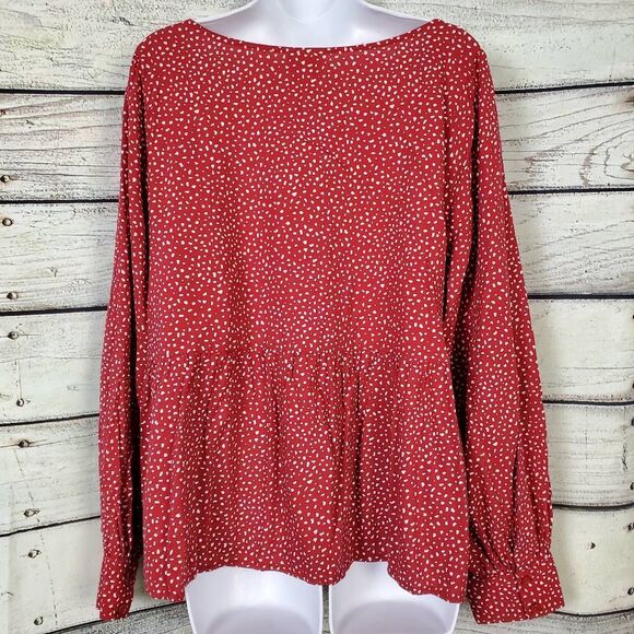 Ava & Viv Red White Polka Dot Long Sleeve Peasant Blouse 1X - Picture 4 of 7